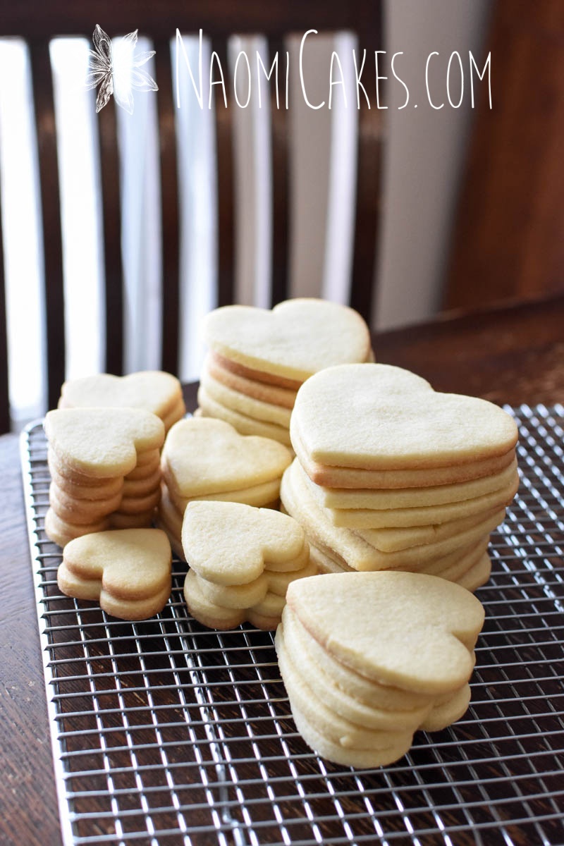 heart sugar cookies on a cooling rack