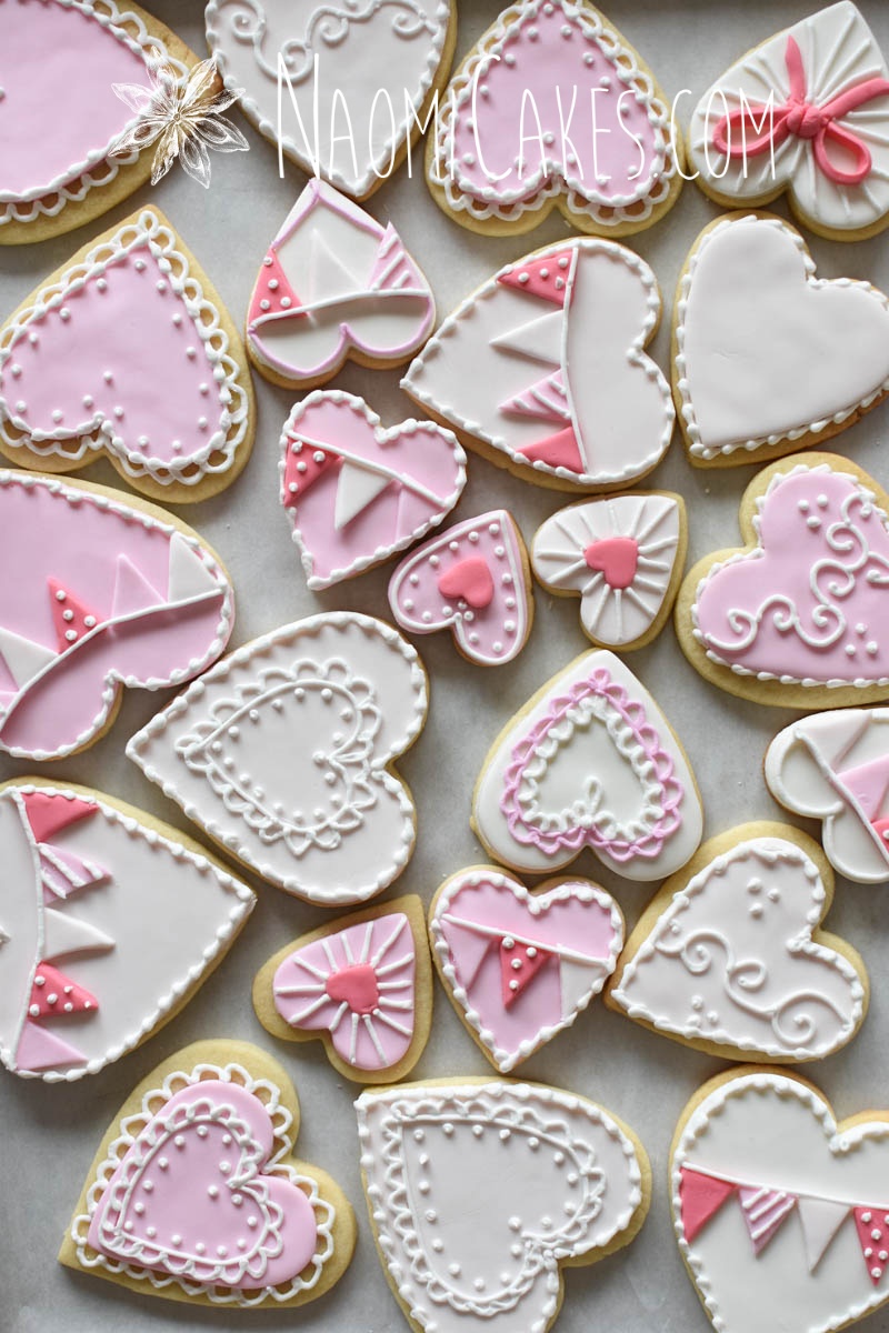 pink and white heart shaped sugar cookies 