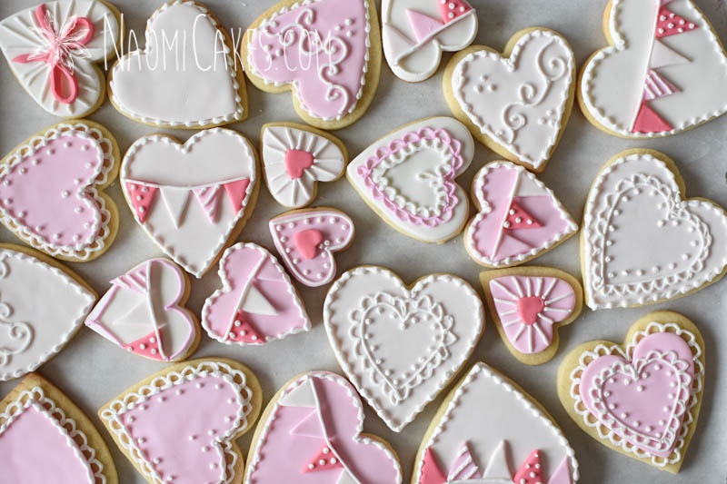 assorted decorated heart cookies for Valentines Day