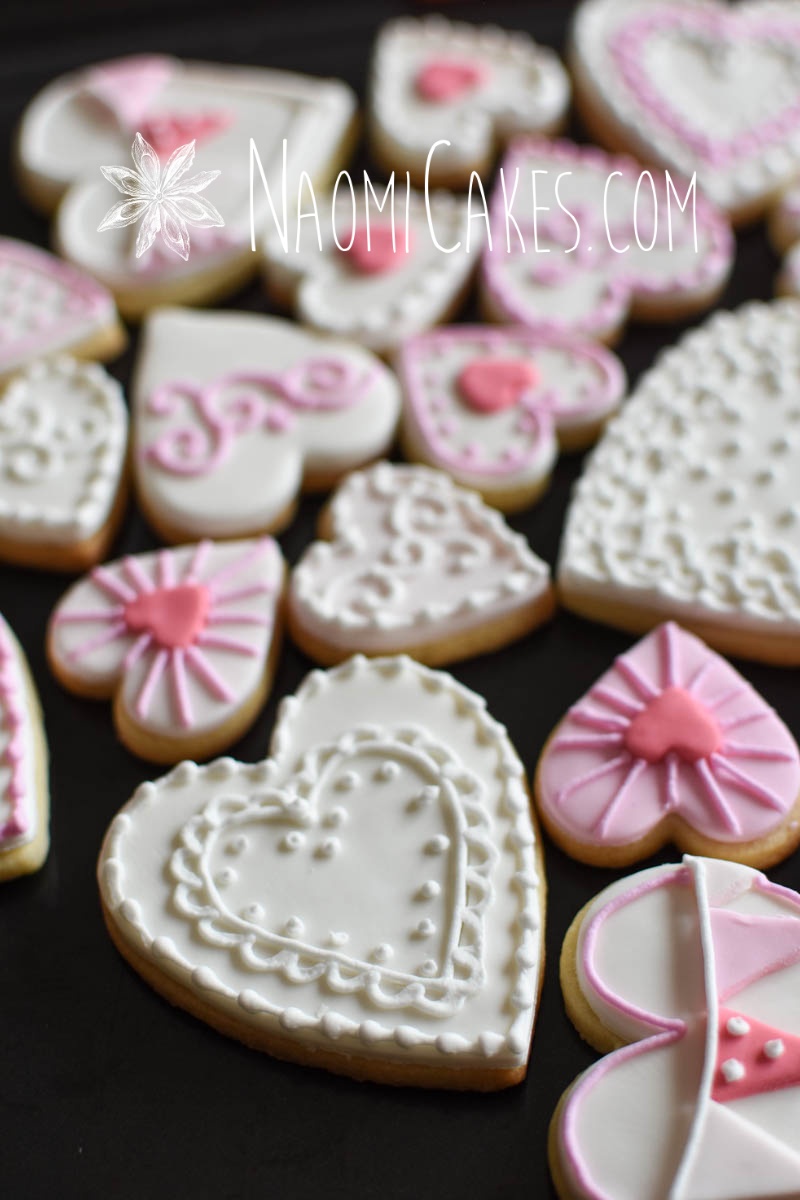 pink and white heart cookies for Valentines Day 