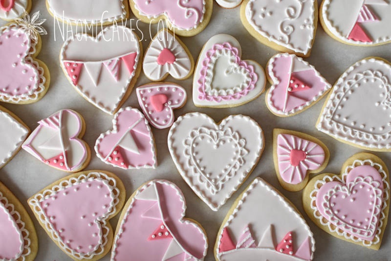 assorted decorated heart cookies for Valentines Day