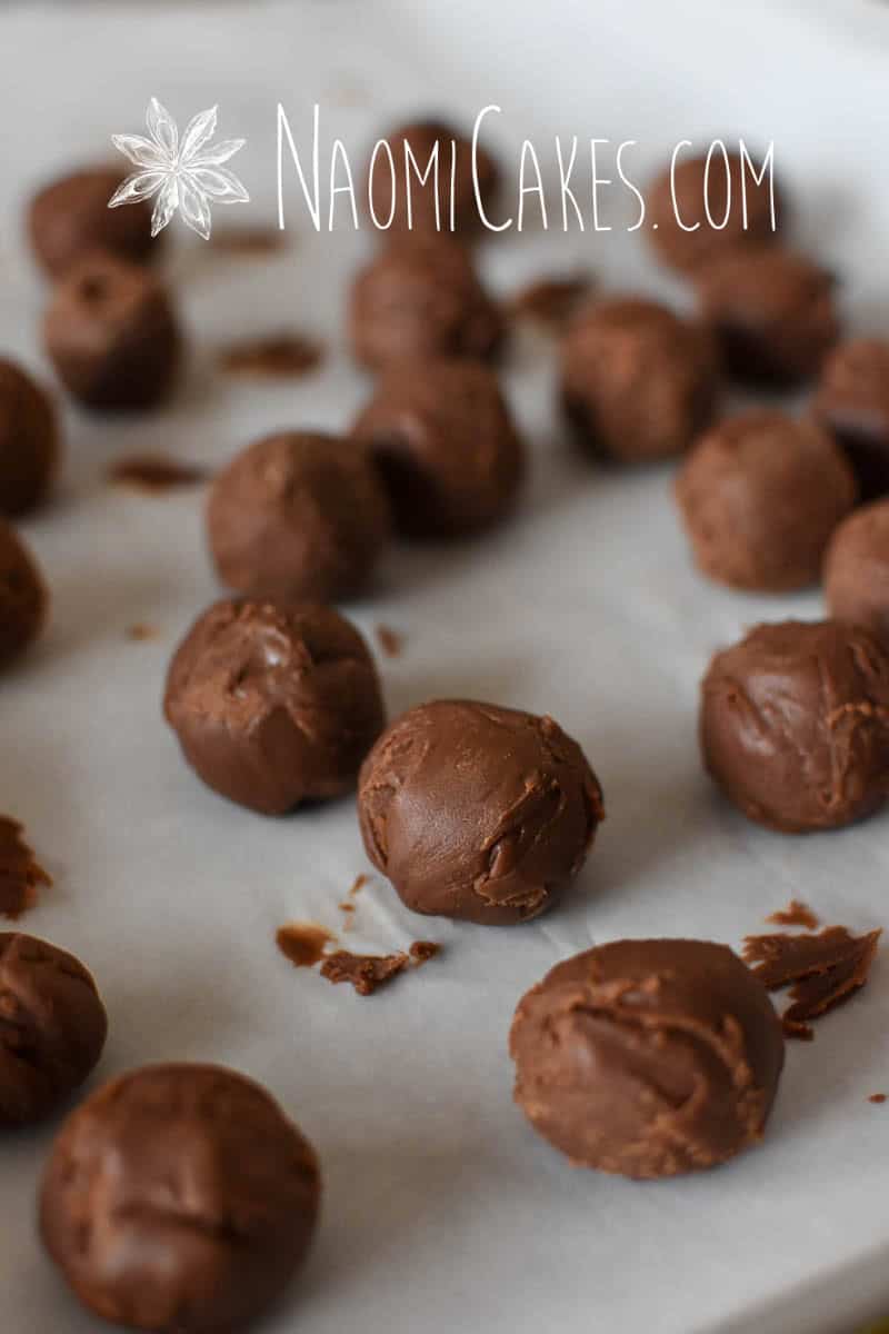 milk chocolate ganache shaped into balls for truffles
