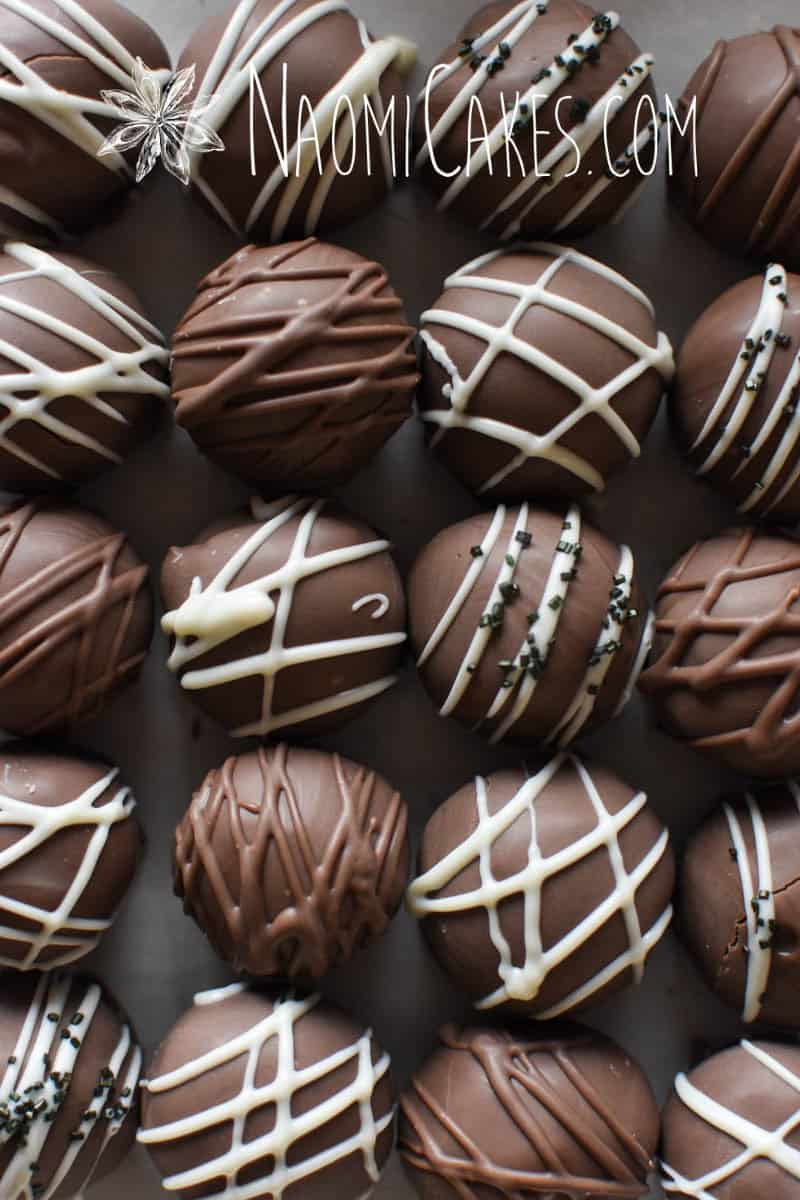 rows of decorated milk chocolate truffles