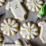 garden themed baby shower royal icing decorated sugar cookies with piping bags