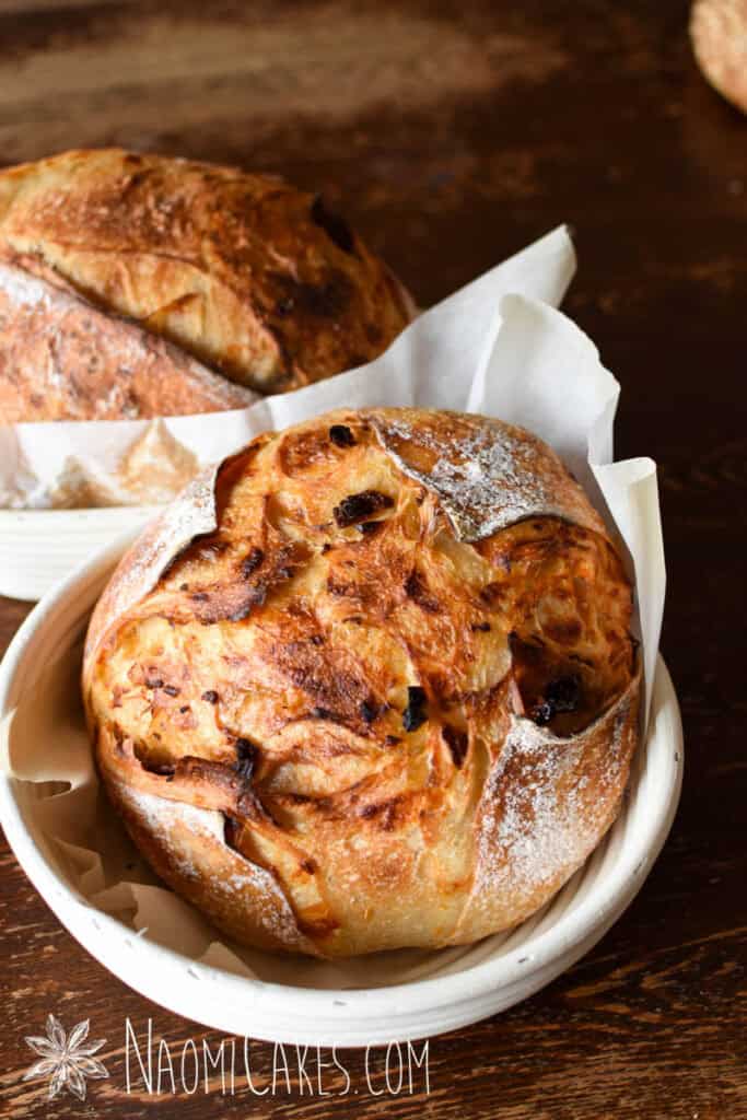 beautiful baked sun dried tomato and cheese sourdough bread