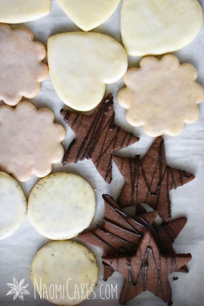 assorted decorated sugar cookies in different flavours