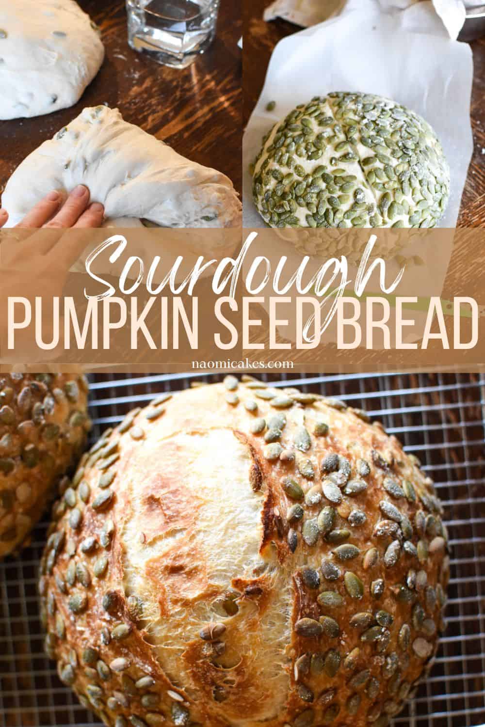 Pinterest graphic for sourdough pumpkin seed bread