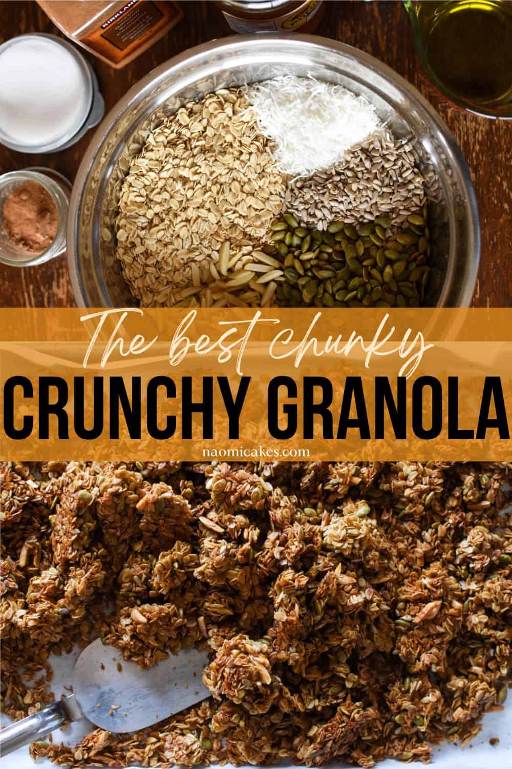 Pinterest graphic for chunky crunchy granola