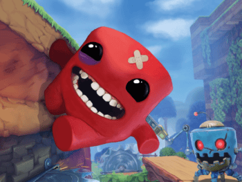 Personaje de Super Meat Boy en 3D para PC Steam, estilo colorido y divertido.