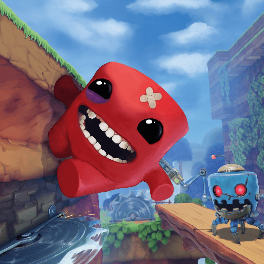 Personaje de Super Meat Boy en 3D para PC Steam, estilo colorido y divertido.