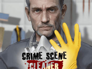 Imagen de un profesional en limpieza de escenas del crimen con guantes amarillos y equipo especializ.