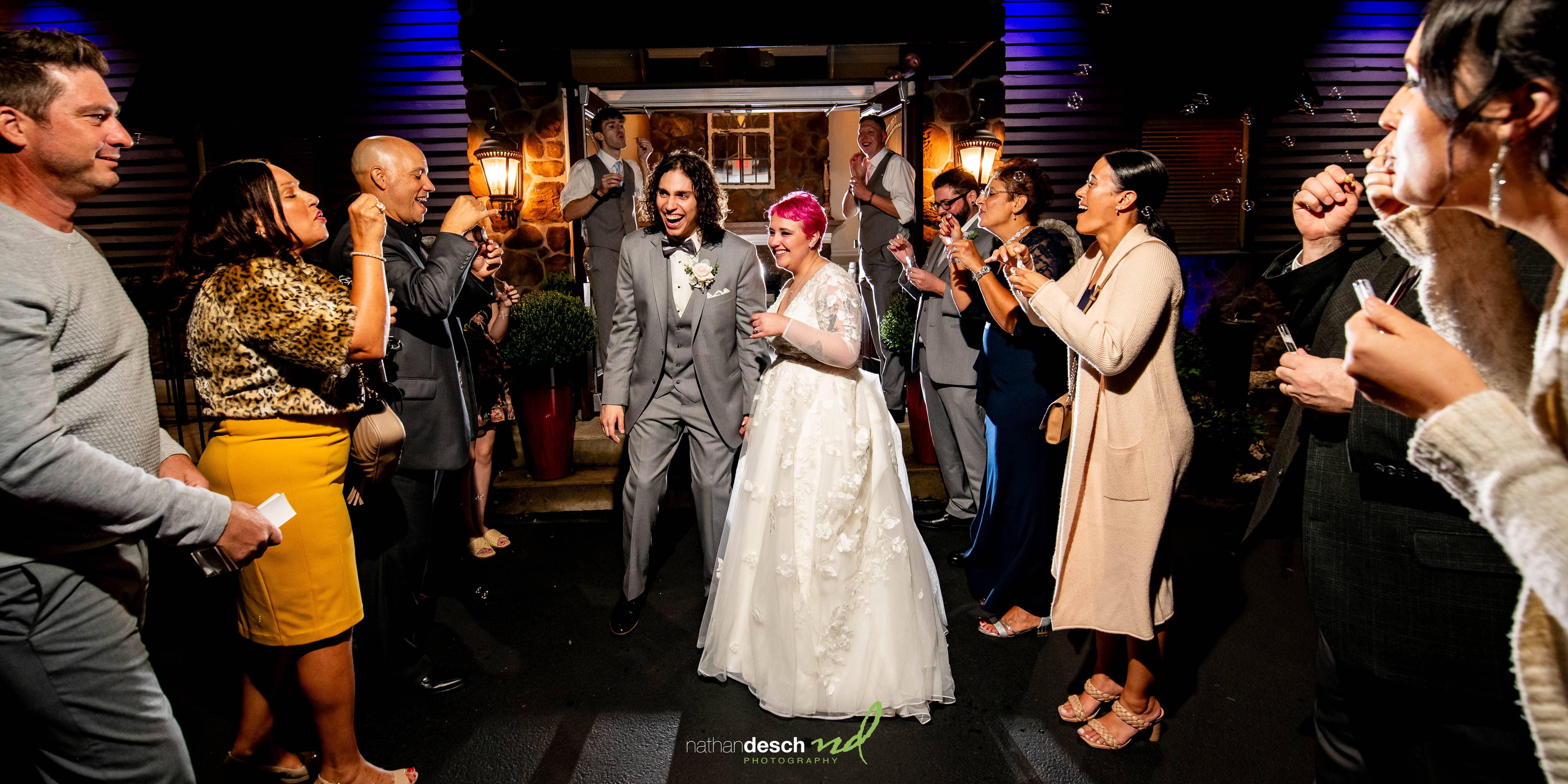 Bubble exit at wedding