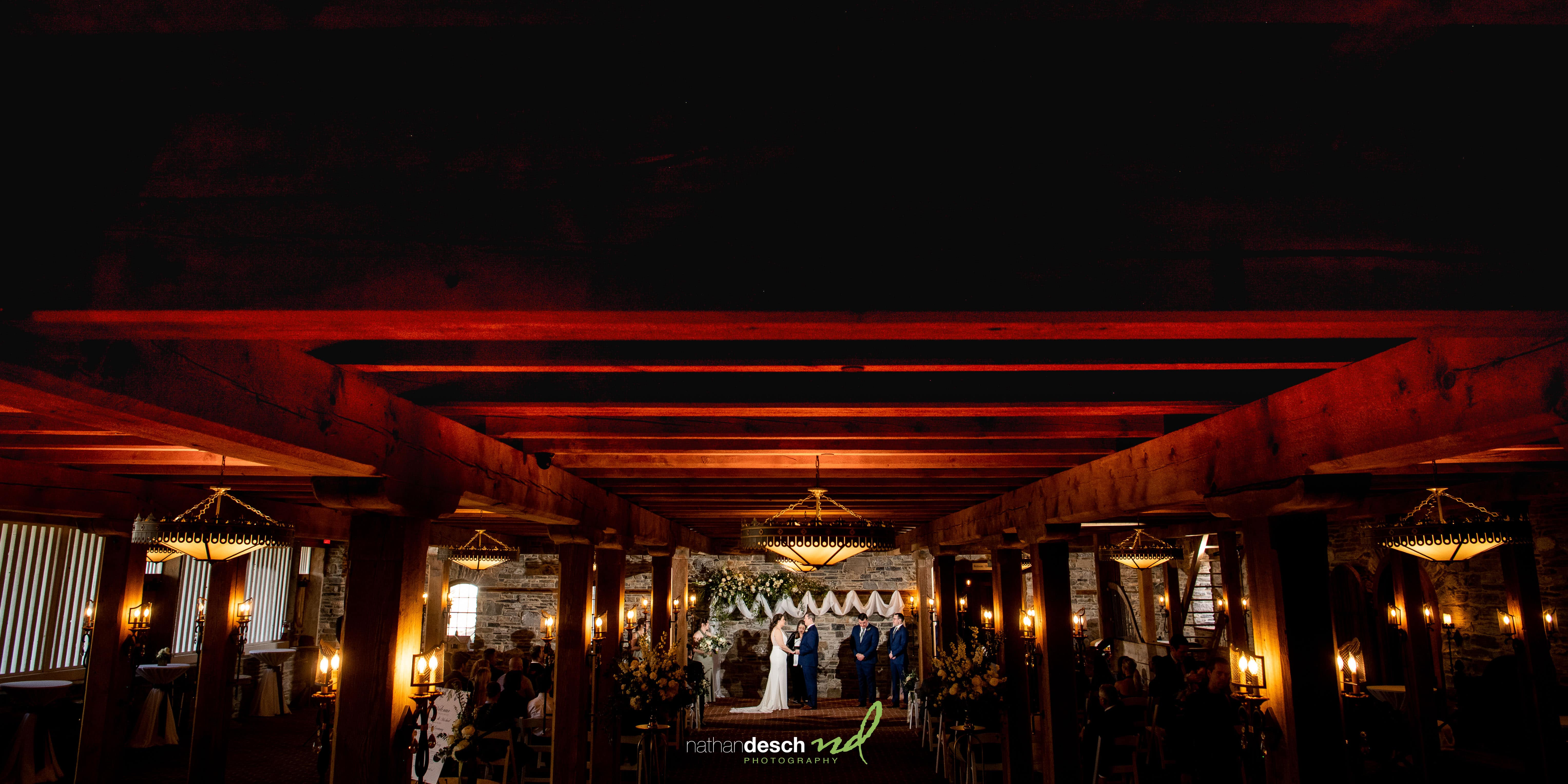 indoor ceremony at star barn