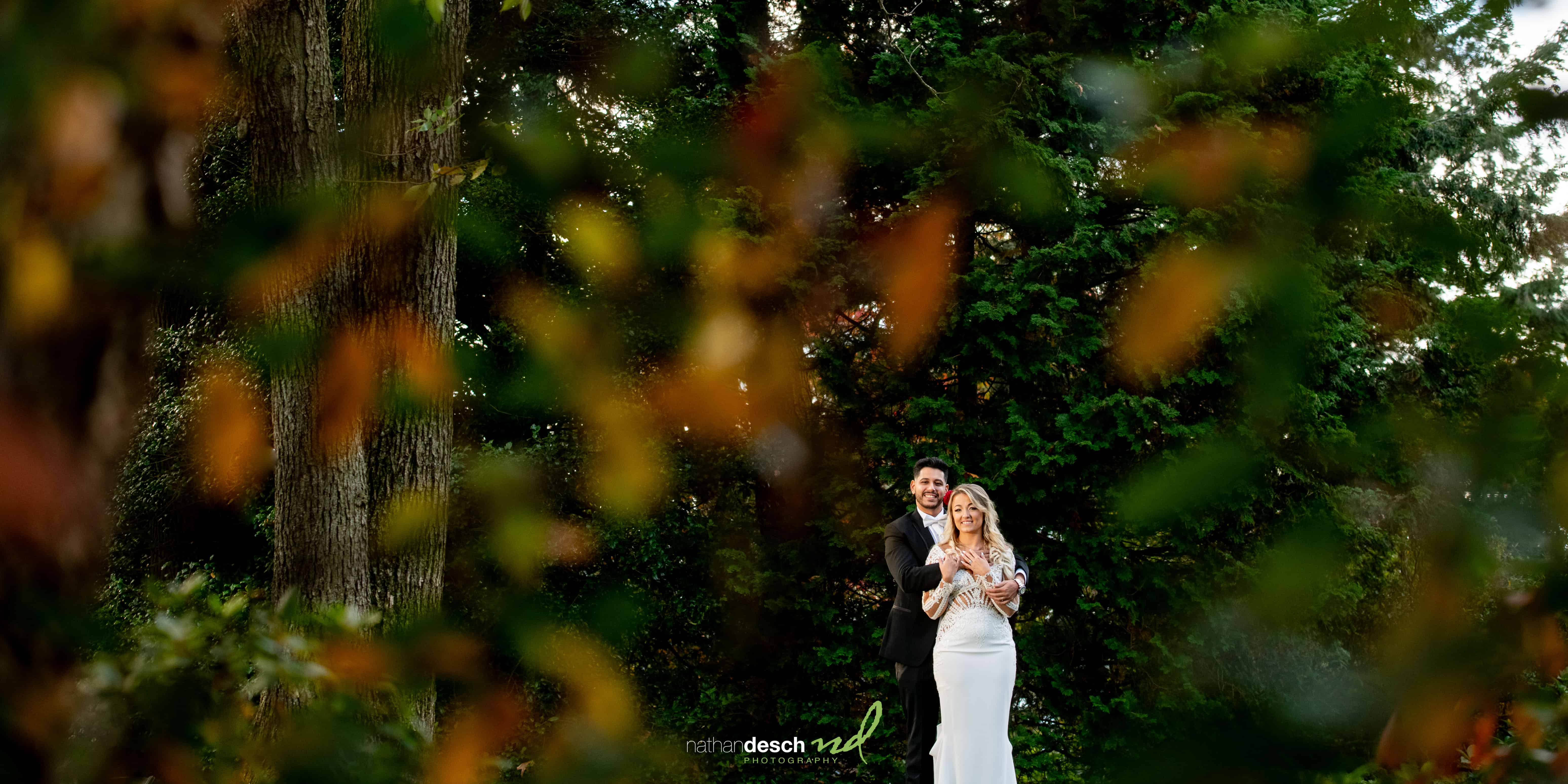 Bride and groom at Drumore estate in the fall