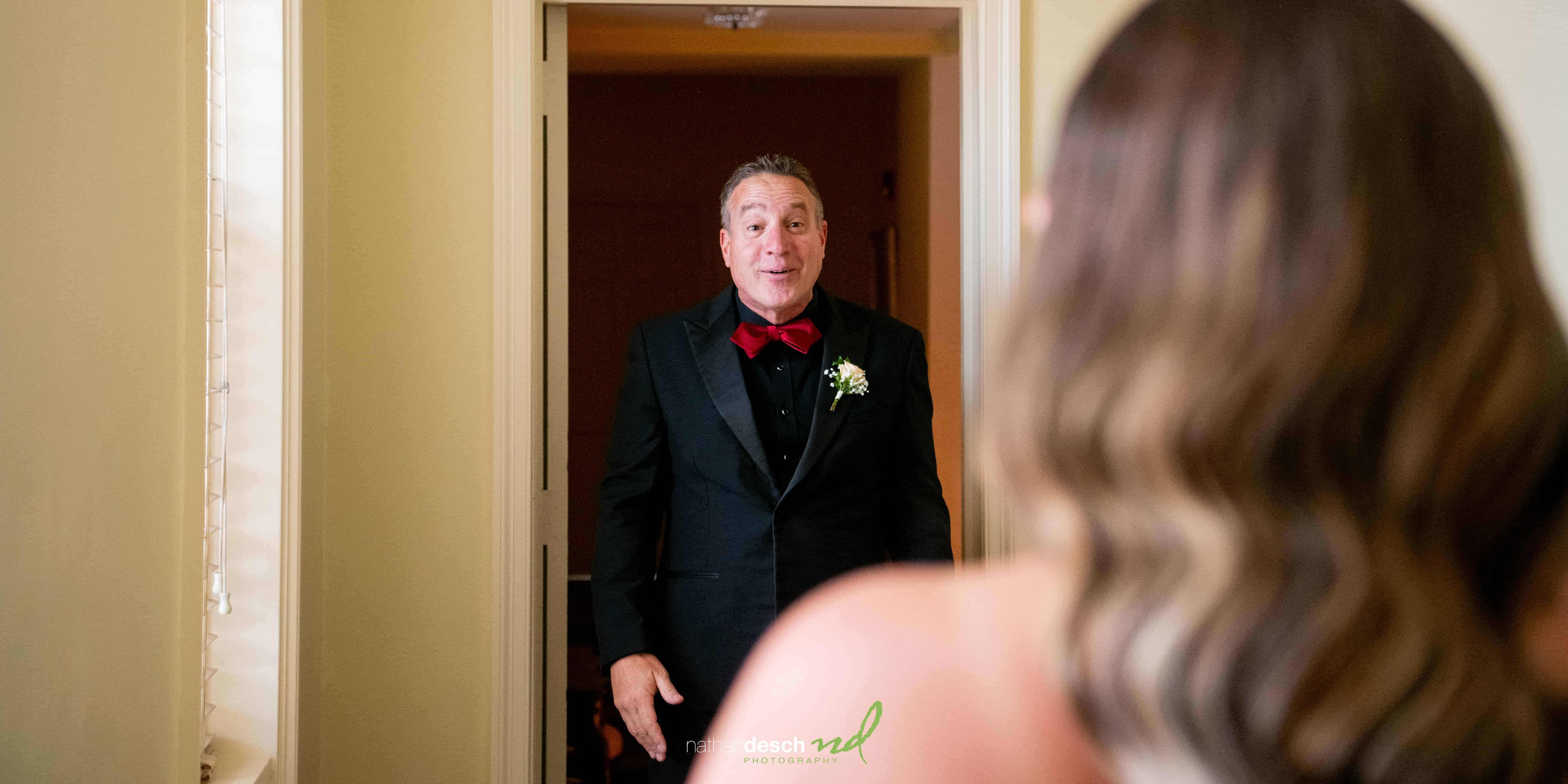First look with bride and brides dad