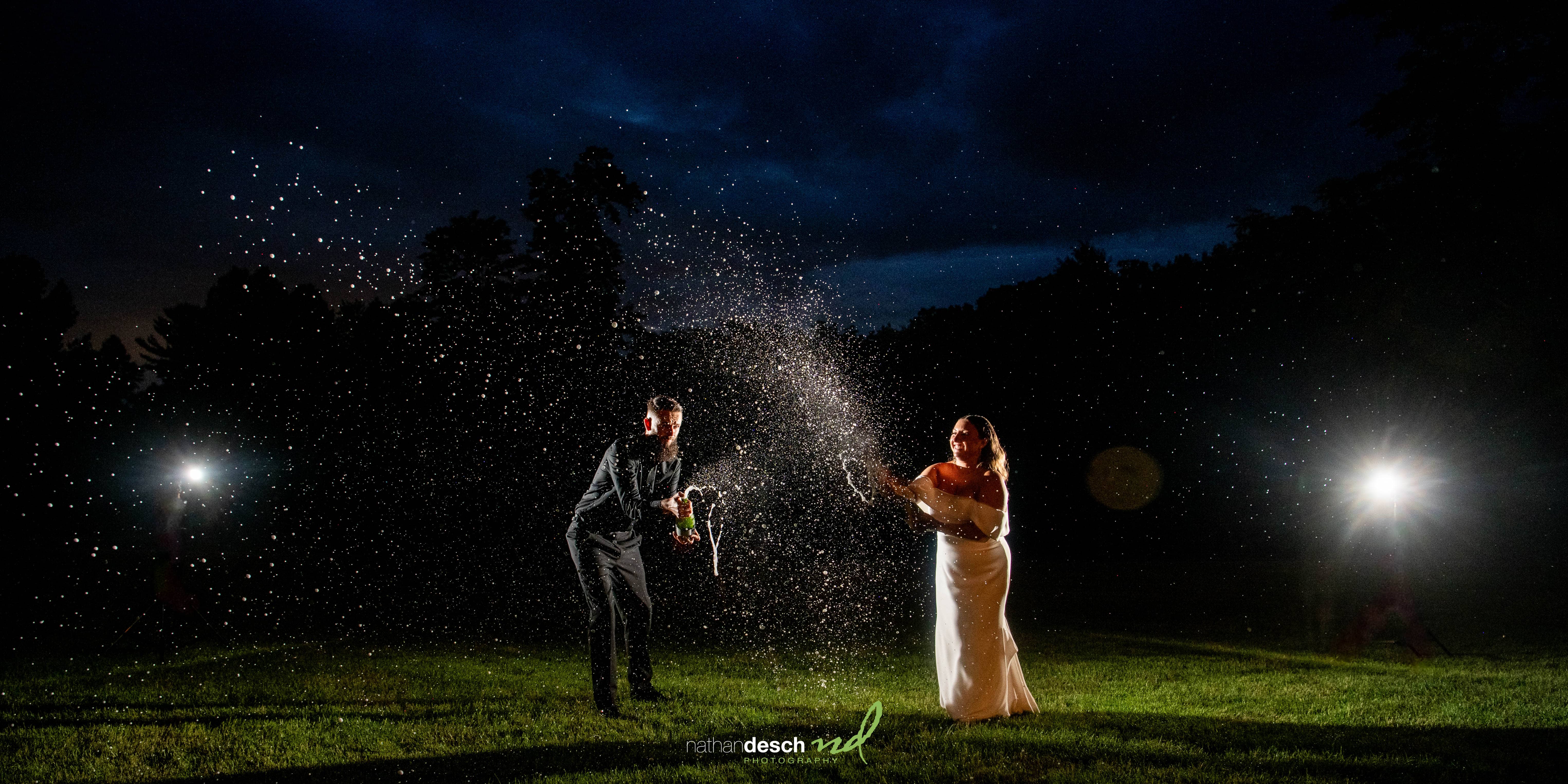 Champagne spray shots at wedding 