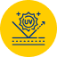 Icon of a UV protection symbol: a circle with UV inside a sun-like shape, and an arrow bouncing off a surface, all in dark blue on a yellow background.