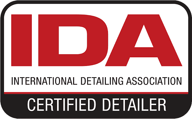 IDA logo with large red letters, reading International Detailing Association and Certified Detailer in white text on a black background.