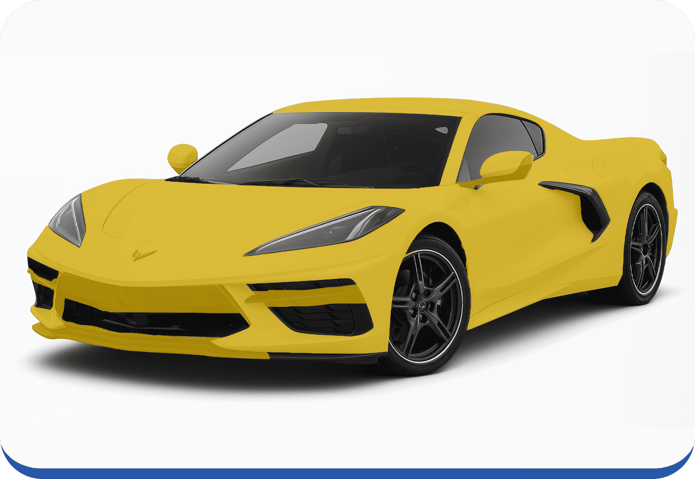 A bright yellow sports car with a sleek, aerodynamic design is parked on a white background. The car has two doors, black wheels, and a low, wide stance.