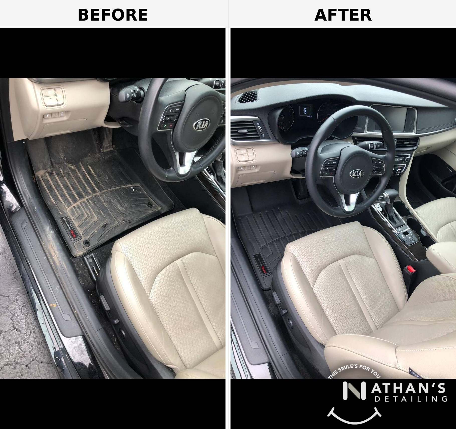 Before after driver floor mat cleaned during mobile detailing