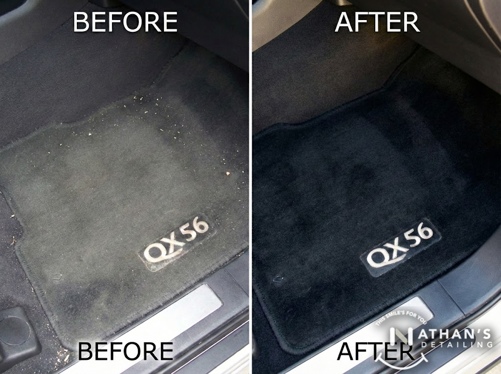 Before after qx56 floor mat cleaning during mobile detailing