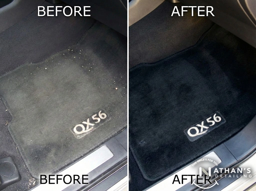 Before after qx56 floor mat cleaning during mobile detailing
