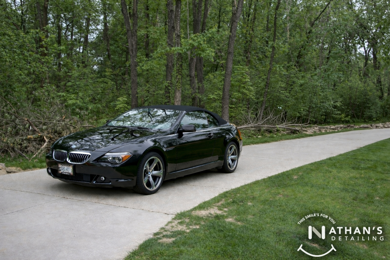 Black bmw convertible clean finish during mobile detailing