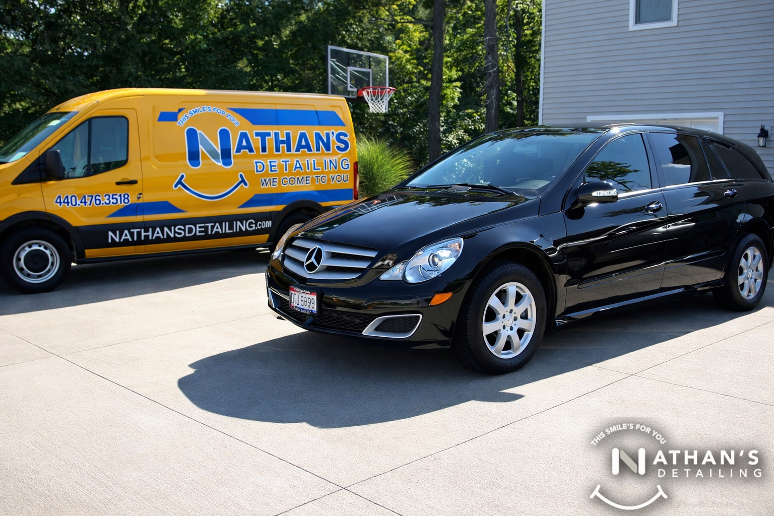 Black mercedes wagon cleaned driveway during mobile detailing