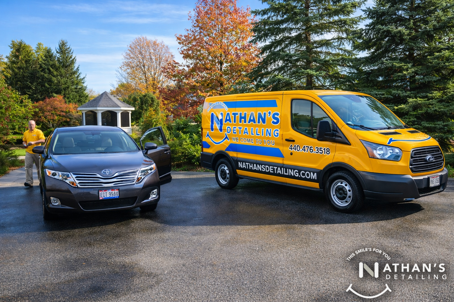 Mobile detailing crew arrives at driveway