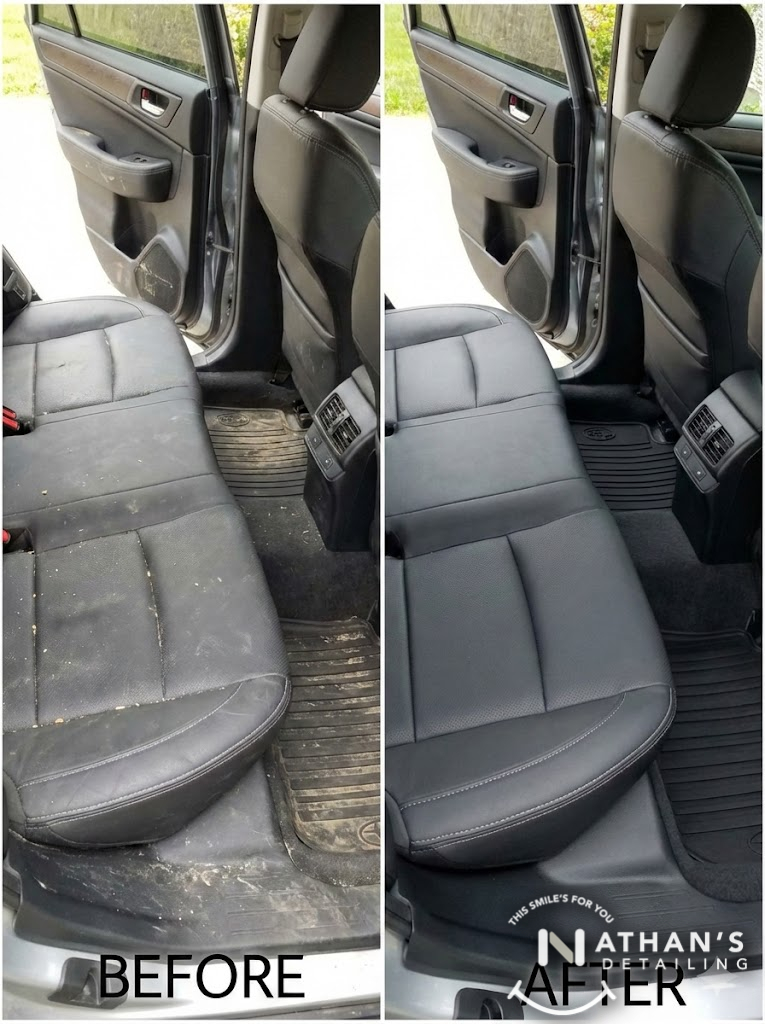 Rear seat area vacuumed before after during mobile detailing