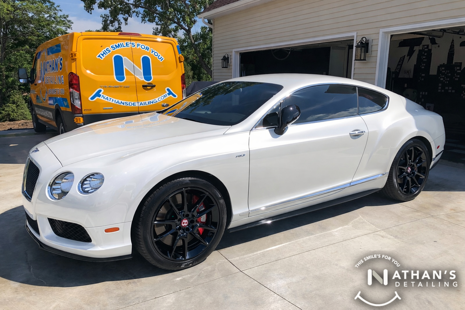 White coupe detailed with mobile van during mobile detailing in Akron