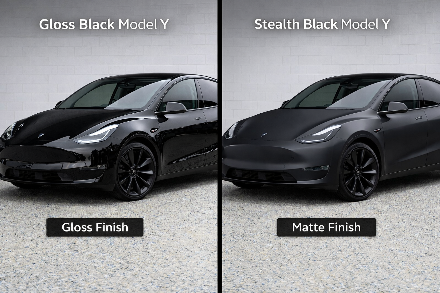 Matte vs gloss PPF comparison on a Tesla Model Y for stealth-finish customers near Medina.