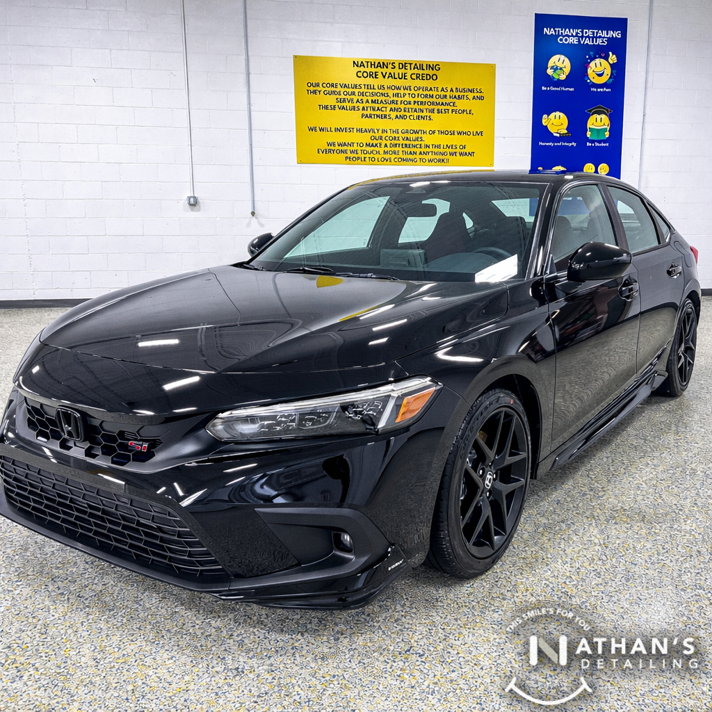 Black Honda Civic Si photographed indoors with a glossy, paint-protected finish.