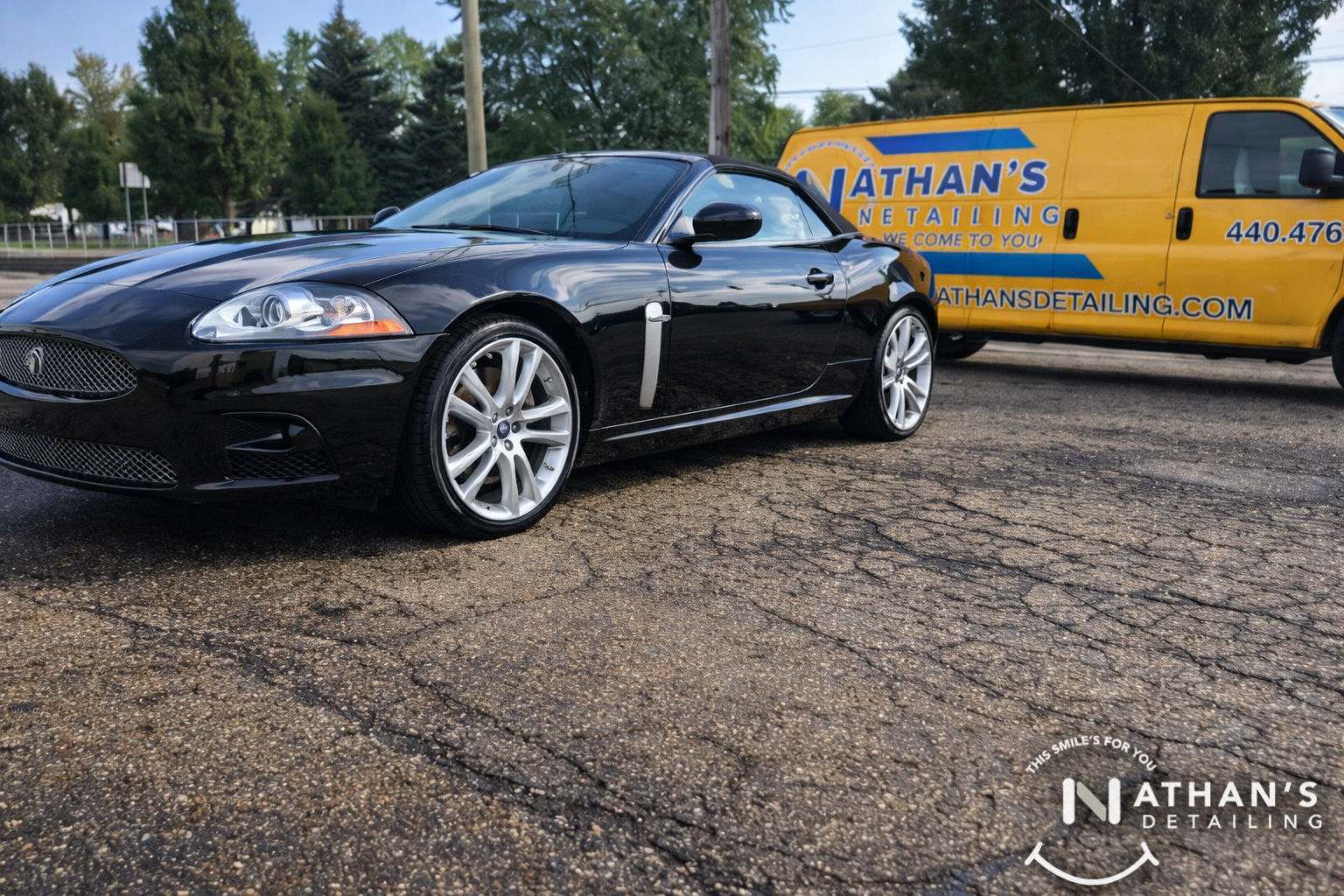 Black jaguar coupe clean exterior during mobile detailing
