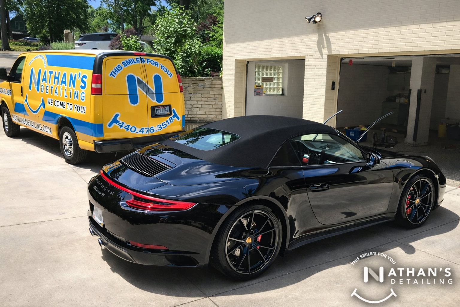 Black porsche cabriolet freshly detailed during mobile detailing