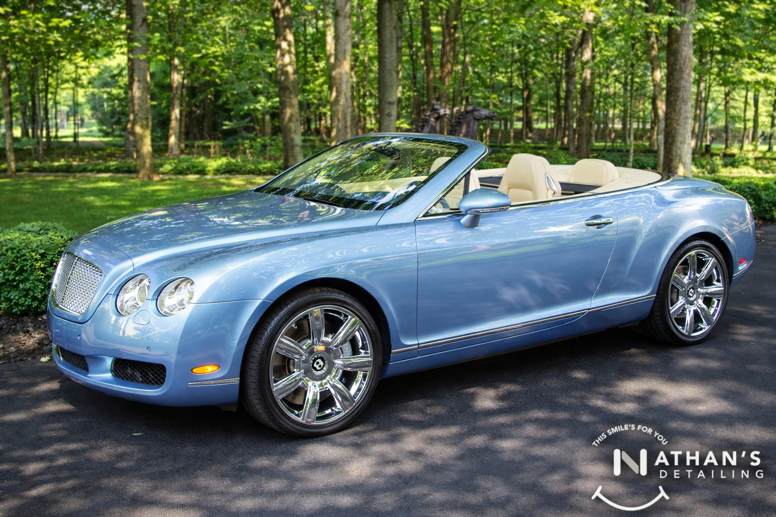 Blue bentley convertible polished finish during mobile detailing