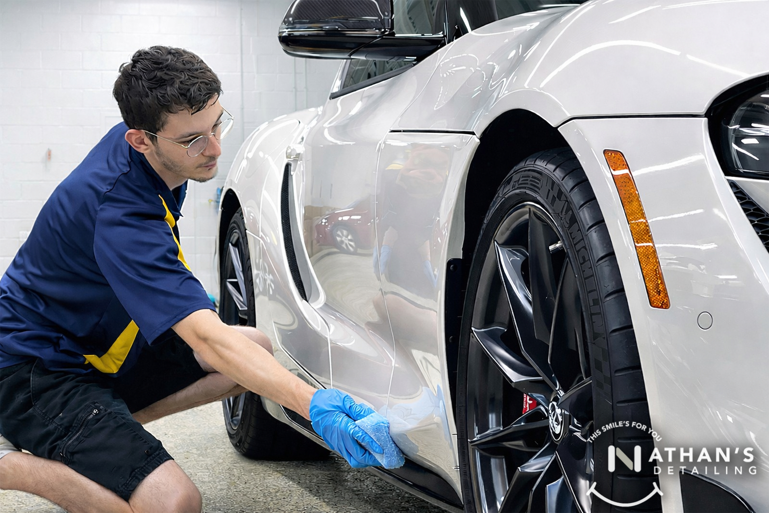 Ceramic coating graphic showing water beading and protective finish.