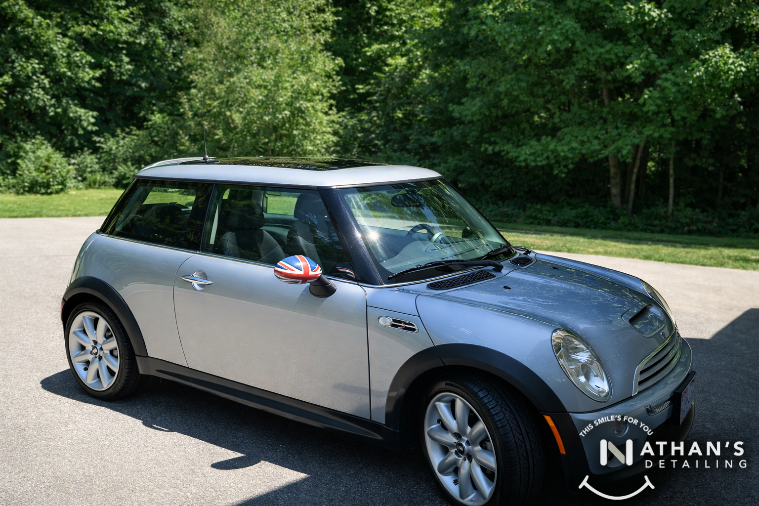 Mini cooper polished finish front angle during mobile detailing