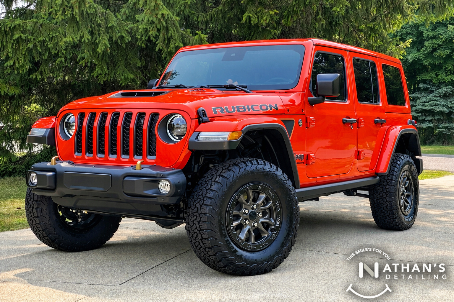 Red jeep suv detailed exterior shine during mobile detailing in Tallmadge