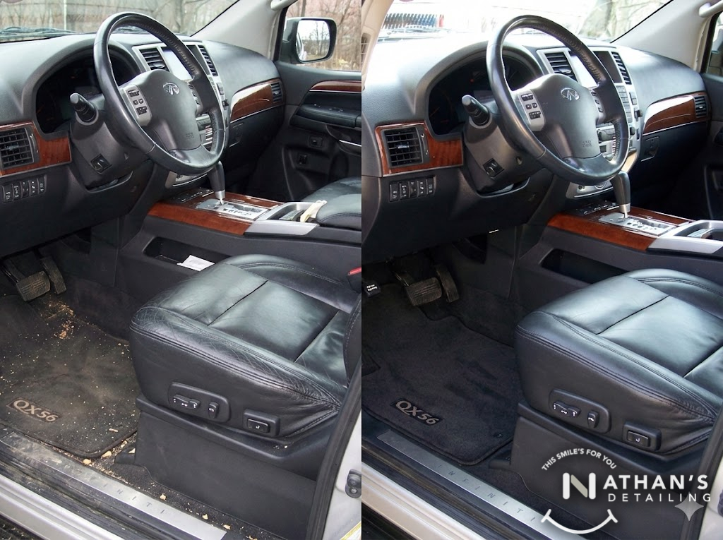 Suv front interior detail before after during mobile detailing