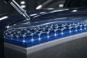 Molecular model illustrating ceramic coating on a car's surface in Cleveland, Ohio.