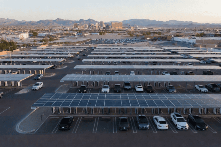 An image showing solar-covered parking lots in Las Vegas.