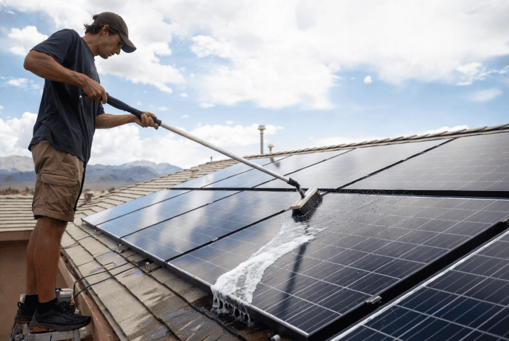 A summerlin homeowner clearing their  solar panels.