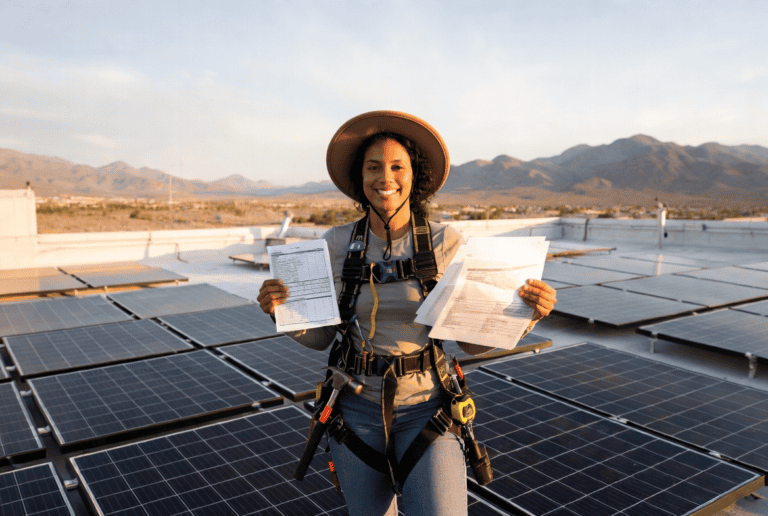 Las Vegas homeowner installing her solar system per a DIY solar installation checklist.