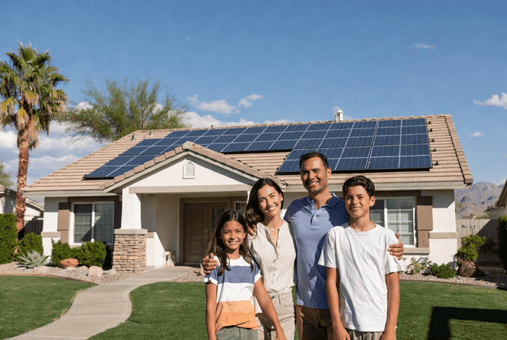 A family in North Las Vegas happy because they are using strategies to maximize their Solar ROI. 