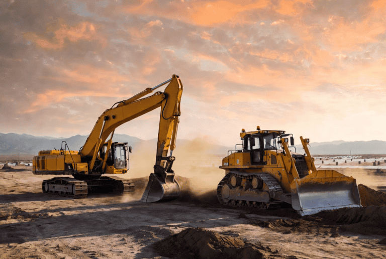 An image showing how excavators and bulldozers build Nevada's Solar Farms.