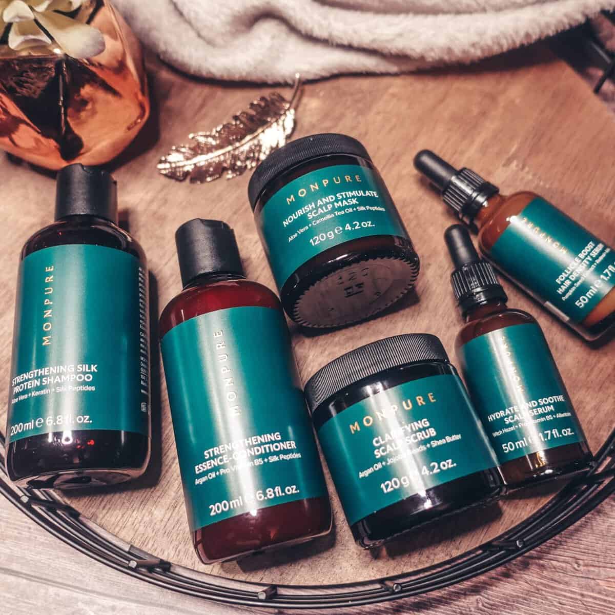 Monpure London scalp care products flatlay