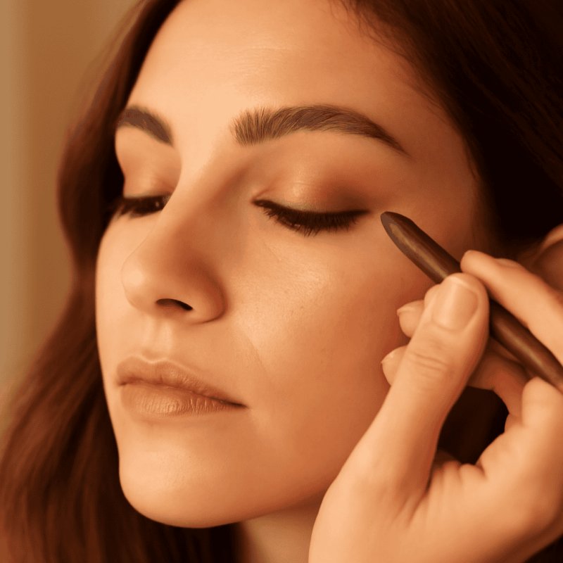 Dark brown eyeliner being applied and smudged along the lower lash line for a smoky effect