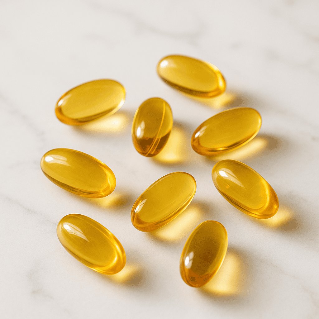 Omega-3 fish oil supplement capsules for brain health