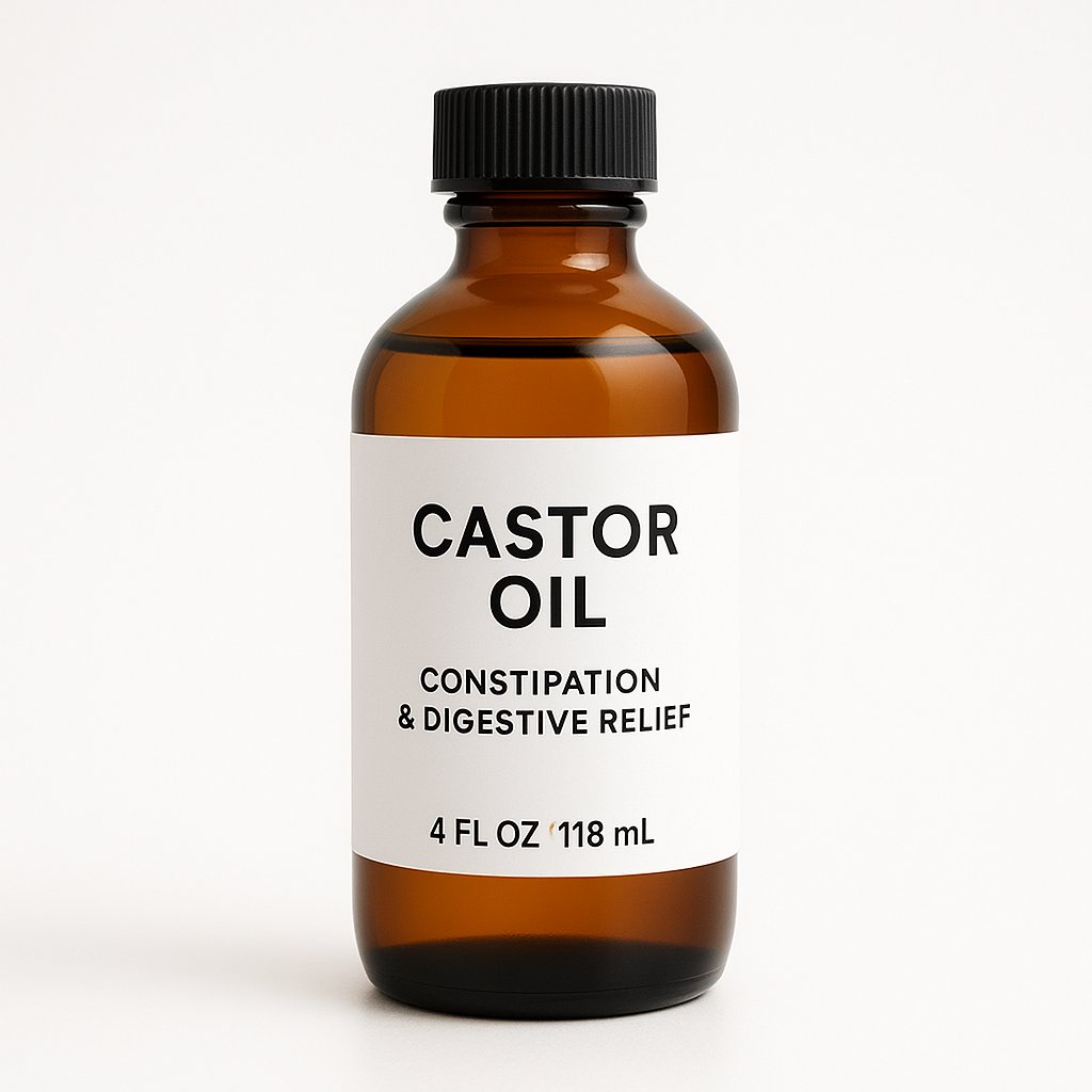 Castor oil bottle for constipation and digestive relief